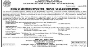 Sindh Govt Provincial Disaster Management Authority Jobs Karachi